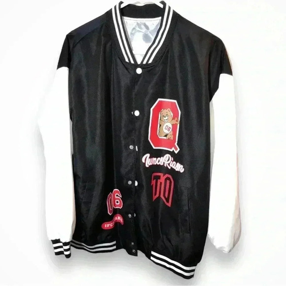 Women's Oversized Baseball Varsity Bomber Jacket with Snap Button Closure size L - Picture 2 of 13